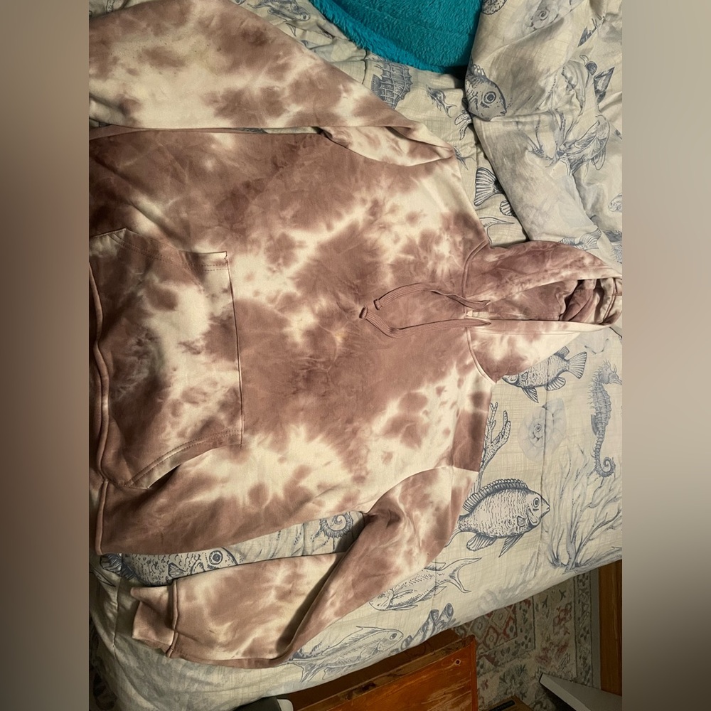 purple and white Long tie dye hoodie L